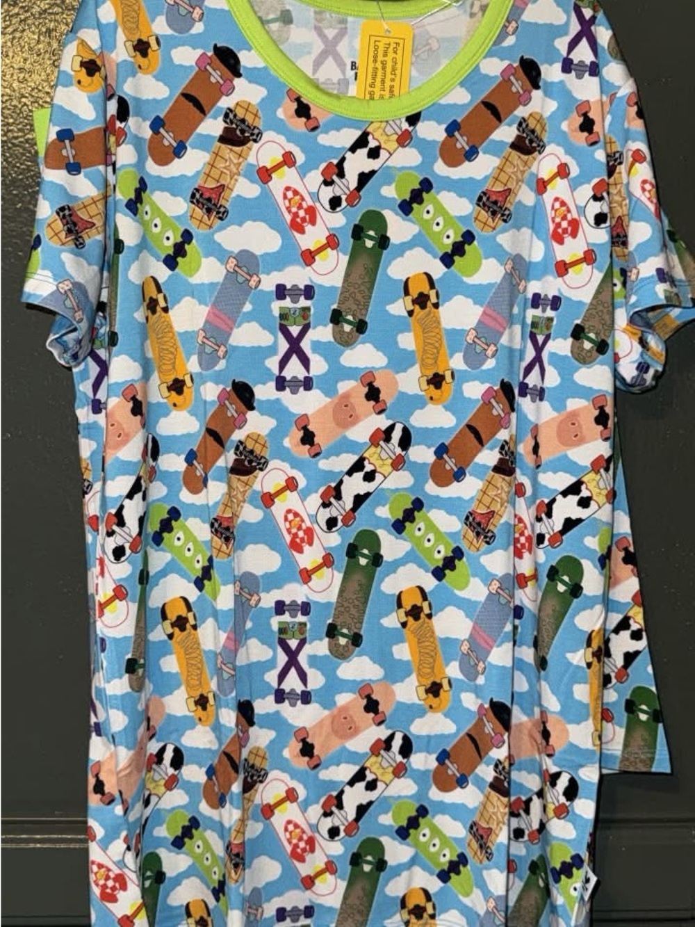 BAMBOO Light Blue Short Sleeve Tee with Colorful Skateboard Print